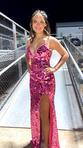 Pink Mermaid Sequin Long Evening Prom Dress, AST1556
